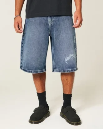 Pantalones cortos vaqueros superholgados con estampado de escorpión