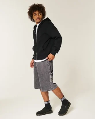 Pantalones cortos vaqueros superholgados con estampado de llamas