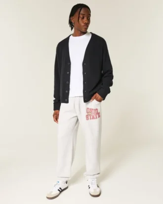 Pantalones de chándal holgados con cordón y estampado de los Buckeyes de la Universidad Estatal de Ohio