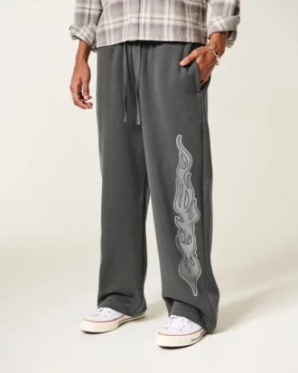 Pantalones de chándal superholgados con gráfico de doble llama