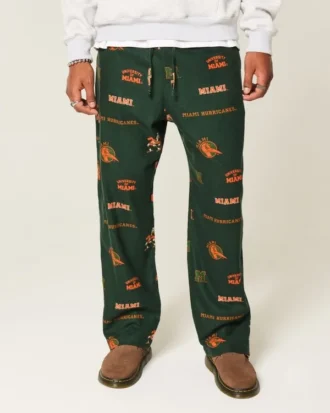 Pantalones de franela con estampado de los Hurricanes de la Universidad de Miami