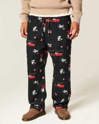 Pantalones de pijama de franela con estampado de Tom y Jerry