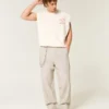 Pantalones holgados con cintura elástica de mezcla de lino