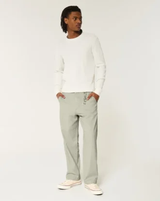 Pantalones holgados con cintura elástica y mezcla de lino