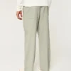 Pantalones holgados con cintura elástica y mezcla de lino