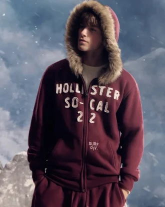 Sudadera con capucha, cremallera y logotipo gráfico con ribete de piel sintética