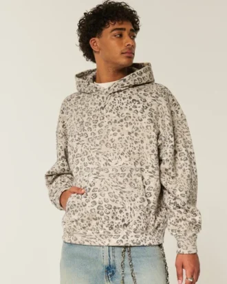 Sudadera con capucha holgada y estampado de leopardo