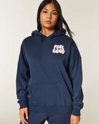 Sudadera con capucha oversize con estampado de logo Feel Good de Hollister