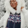 Sudadera con capucha, ribete de pelo sintético y cremallera Fair Isle