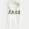 Sudadera con capucha, ribete de pelo sintético y cremallera Fair Isle