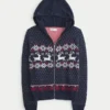 Sudadera con capucha, ribete de pelo sintético y cremallera Fair Isle