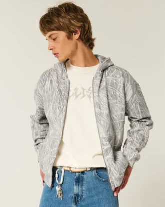 Sudadera con capucha y cremallera Boxy Camo