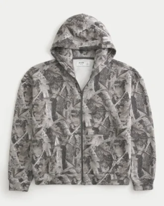 Sudadera con capucha y cremallera Boxy Camo