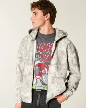 Sudadera con capucha y cremallera Boxy Camo