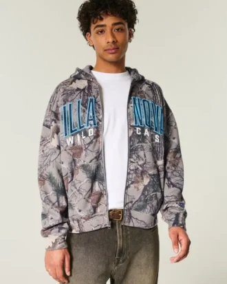 Sudadera con capucha y cremallera Boxy Zip-Up Villanova Wildcats Graphic Camo