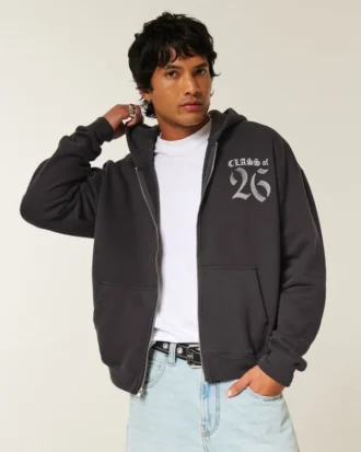 Sudadera con capucha y cremallera con estampado «Boxy Class of 26»