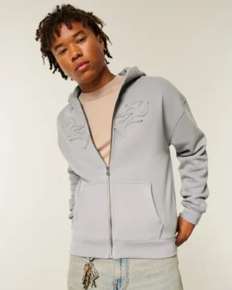 Sudadera con capucha y cremallera con estampado Boxy Star Flame