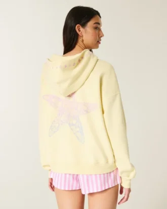 Sudadera con capucha y cremallera con estampado de estrella de mar oversize