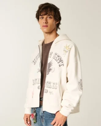 Sudadera con capucha y cremallera con estampado de Los Ángeles y corte recto