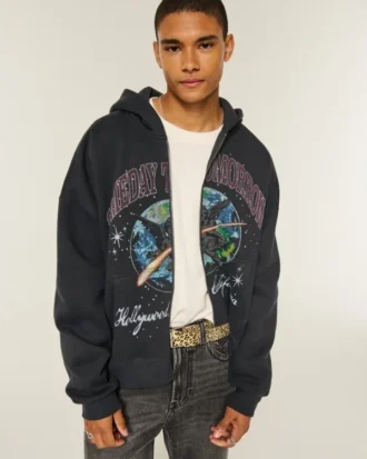 Sudadera con capucha y cremallera con estampado rectangular Someday Tomorrow
