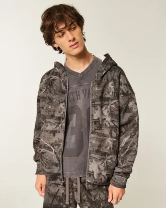 Sudadera con capucha y cremallera, con forro térmico y estampado de camuflaje