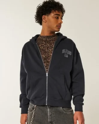 Sudadera con capucha y cremallera con gráfico de Hollywood
