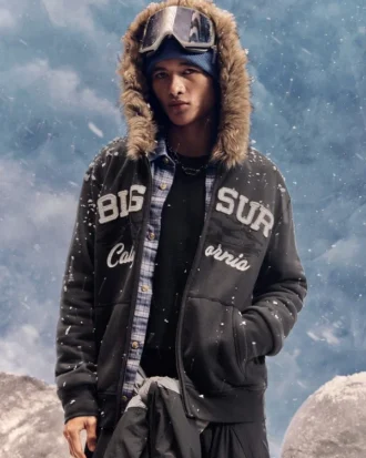 Sudadera con capucha y cremallera con ribete de pelo sintético y gráfico Big Sur