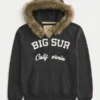Sudadera con capucha y cremallera con ribete de pelo sintético y gráfico Big Sur