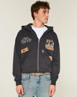 Sudadera con capucha y cremallera, corte cuadrado, con estampado gráfico de los Volunteers de la Universidad de Tennessee
