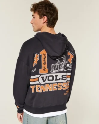 Sudadera con capucha y cremallera, corte cuadrado, con estampado gráfico de los Volunteers de la Universidad de Tennessee