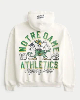 Sudadera con capucha y cremallera cuadrada con gráfico de los Fighting Irish de la Universidad de Notre Dame