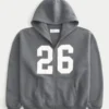 Sudadera con capucha y cremallera cuadrada con gráfico numérico