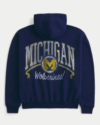 Sudadera con capucha y cremallera de corte cuadrado con gráfico de los Wolverines de la Universidad de Michigan