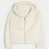 Sudadera con capucha y cremallera de pelo sintético