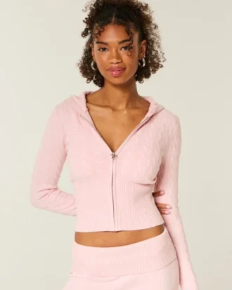 Sudadera con capucha y cremallera de punto trenzado de Gilly Hicks.