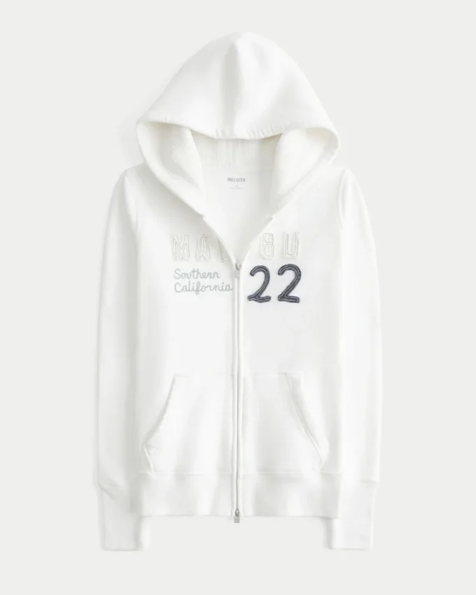 Sudadera con capucha y cremallera Malibu con forro de gofre y estampado gráfico