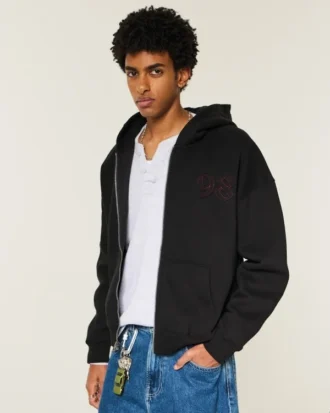 Sudadera con capucha y cremallera recta con estampado Good Luck