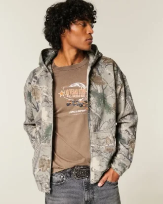 Sudadera con capucha y cremallera tipo camuflaje