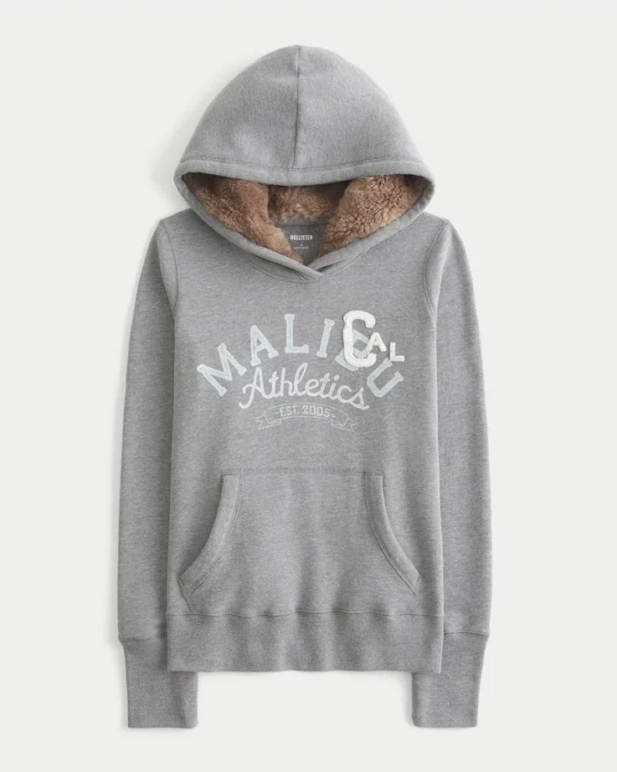 Sudadera con capucha y estampado gráfico con forro de piel sintética