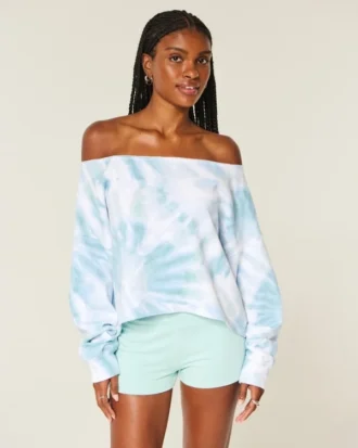 Sudadera doble con hombros descubiertos y estampado tie-dye fácil de hacer