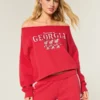 Sudadera gráfica con doble hombro descubierto de la Universidad de Georgia
