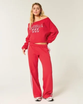 Sudadera gráfica con doble hombro descubierto de la Universidad de Georgia