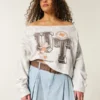 Sudadera gráfica fácil de doble hombro descubierto de la Universidad de Texas