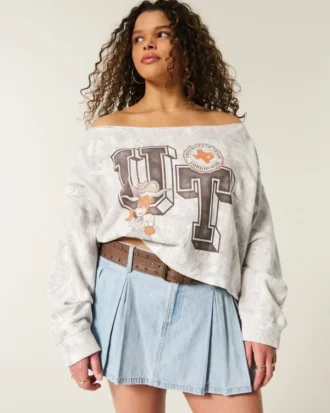 Sudadera gráfica fácil de doble hombro descubierto de la Universidad de Texas
