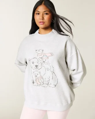 Sudadera oversize con cuello alto y estampado de oso