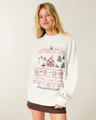 Sudadera oversize de cuello alto con estampado puff y gráfico invernal