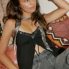 Top babydoll arrugado brillante