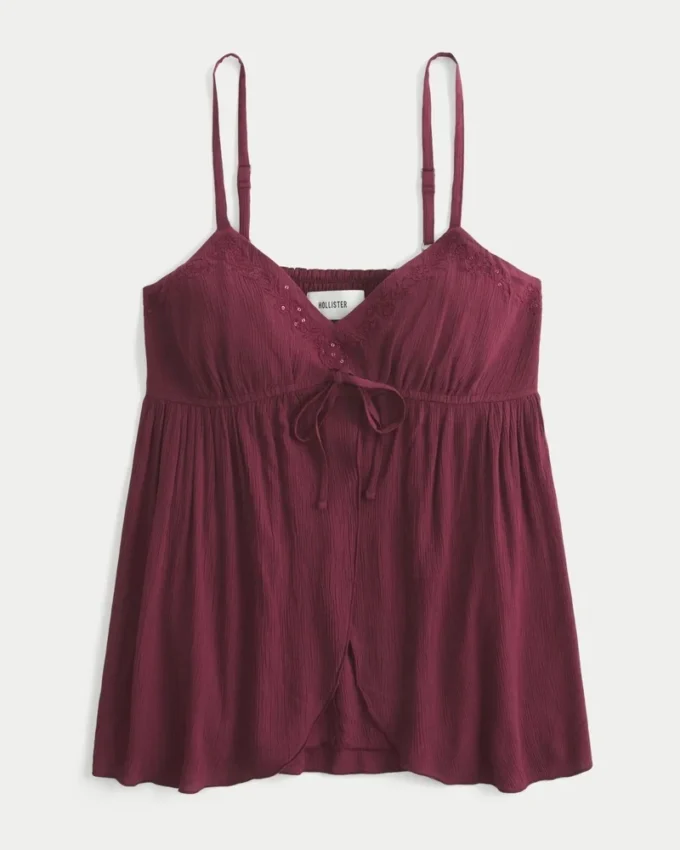 Top babydoll arrugado brillante