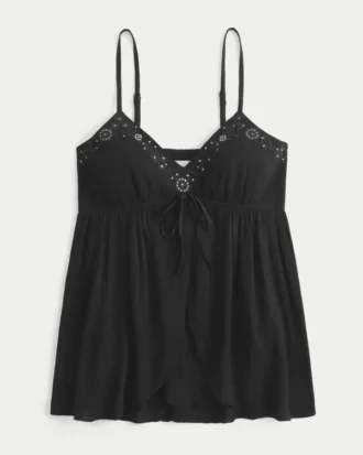 Top babydoll arrugado brillante
