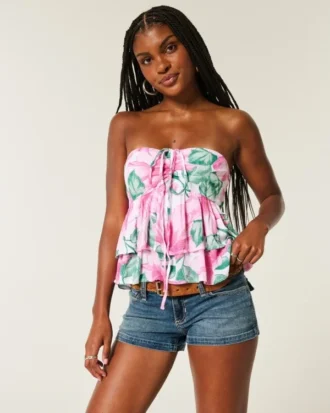 Top babydoll con cuello halter y volantes